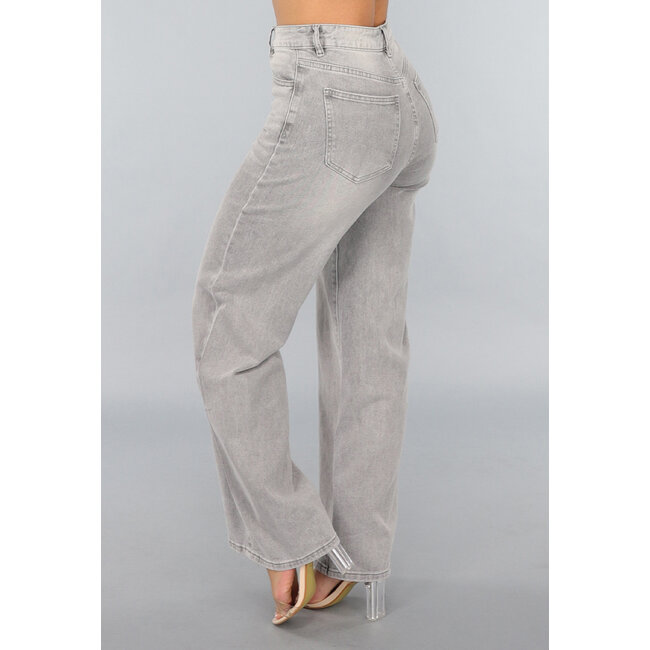 Graue Jeans mit hoher Taille und weitem Bein