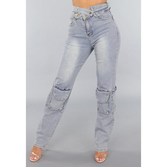 Große blaue Denim-Cargo-Jeans mit Schlupftaille