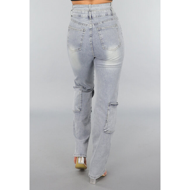 Große blaue Denim-Cargo-Jeans mit Schlupftaille