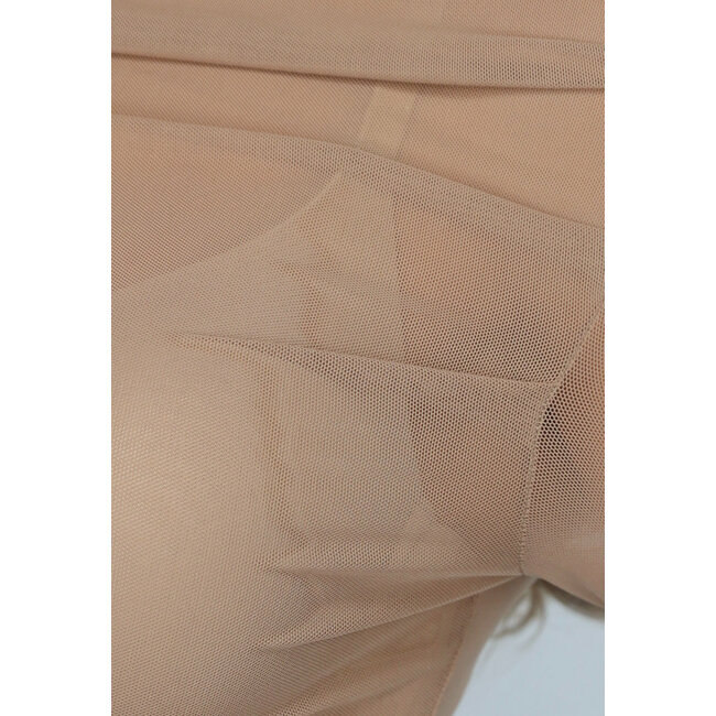 Taupefarbenes plissiertes Mesh-Top mit Spitzendetail