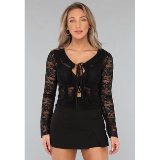 Schwarzes Spitzentop mit Schleifendetail