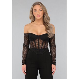 Schulterfreies Spitzen-Top mit Korsett-Look