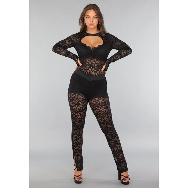 Zweiteiler aus Spitze mit Bodysuit und geteilten Leggings