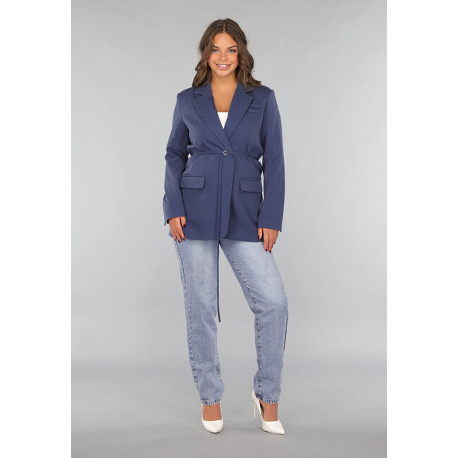 Marineblauer Oversized-Blazer mit Taillenband