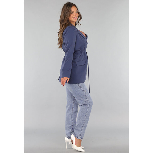 Marineblauer Oversized-Blazer mit Taillenband
