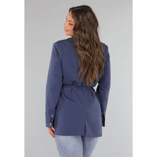 Marineblauer Oversized-Blazer mit Taillenband