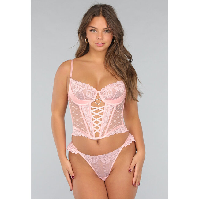 Hellrosa Herz-Bustier-Dessous-Set