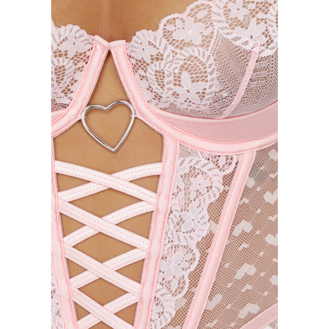Hellrosa Herz-Bustier-Dessous-Set