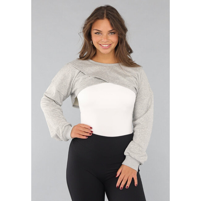 Grauer Cropped Sweater mit Wickeloptik