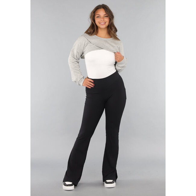 Grauer Cropped Sweater mit Wickeloptik