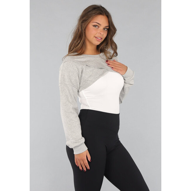 Grauer Cropped Sweater mit Wickeloptik