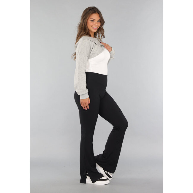 Grauer Cropped Sweater mit Wickeloptik
