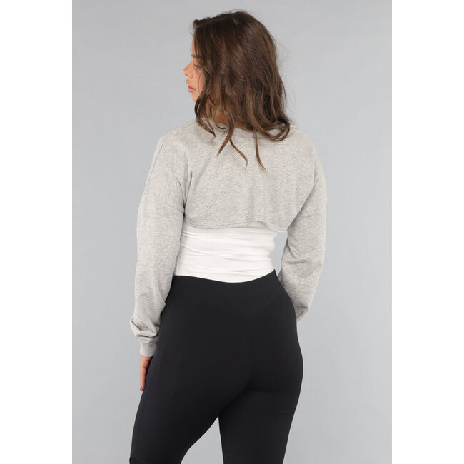 Grauer Cropped Sweater mit Wickeloptik