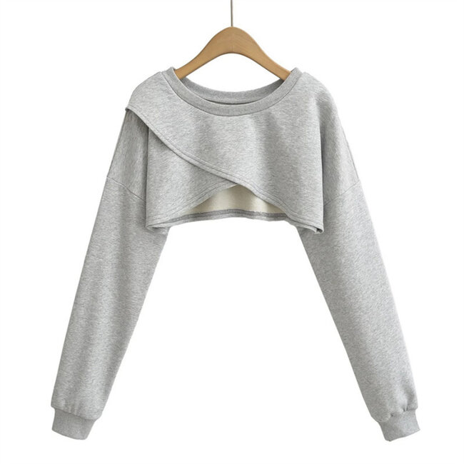 Grauer Cropped Sweater mit Wickeloptik