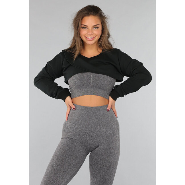 Kurzer Pullover mit Overslag-Modell in Schwarz
