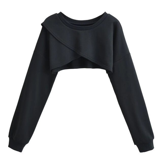Kurzer Pullover mit Overslag-Modell in Schwarz