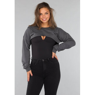 Dunkelgrauer Kurzpullover mit Overslag