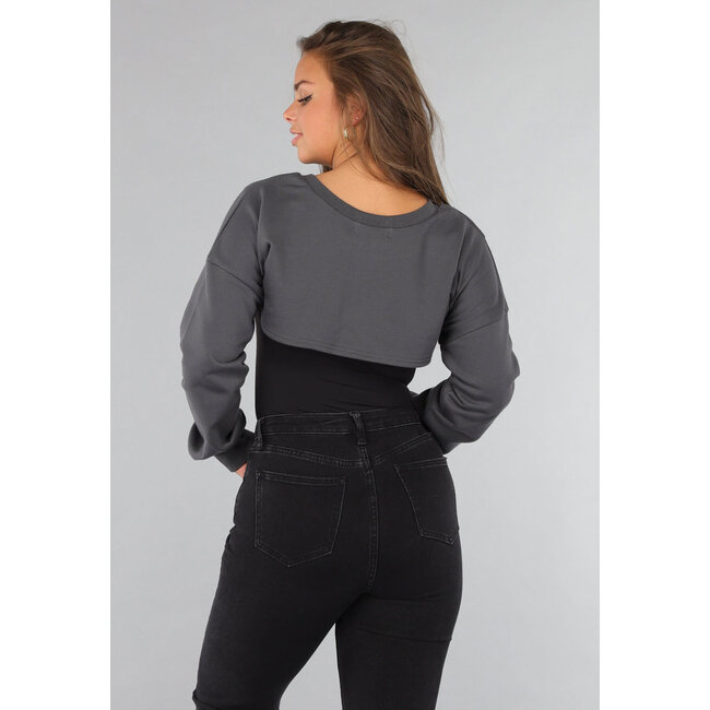 Dunkelgrauer Kurzpullover mit Overslag