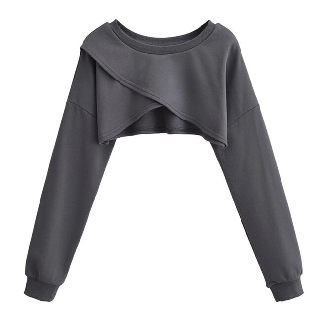 Dunkelgrauer Kurzpullover mit Overslag
