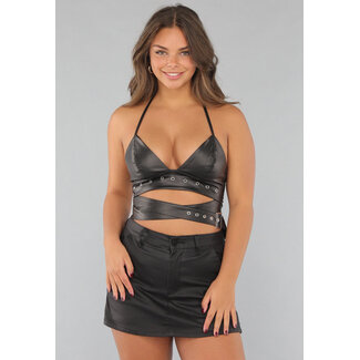 Lederoptik Rave Top mit Schnallendetails