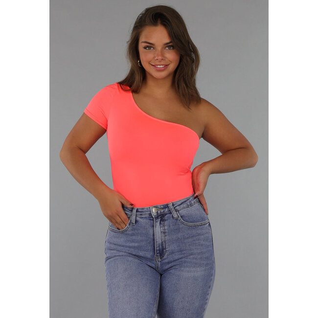 Neonkoralle Bodysuit mit einer Schulter