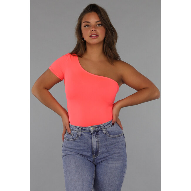 Neonkoralle Bodysuit mit einer Schulter