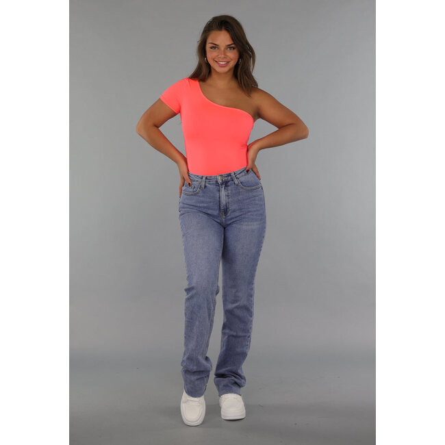 Neonkoralle Bodysuit mit einer Schulter