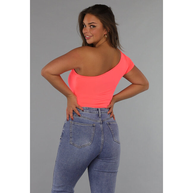 Neonkoralle Bodysuit mit einer Schulter