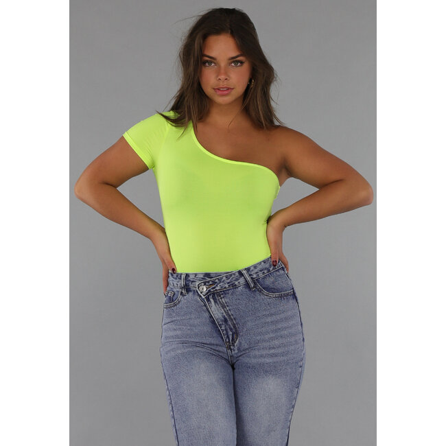 Neongelbes Bodysuit mit einer Schulter