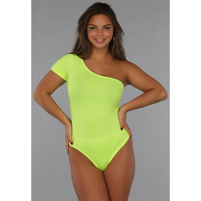 Neongelbes Bodysuit mit einer Schulter