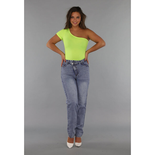 Neongelbes Bodysuit mit einer Schulter