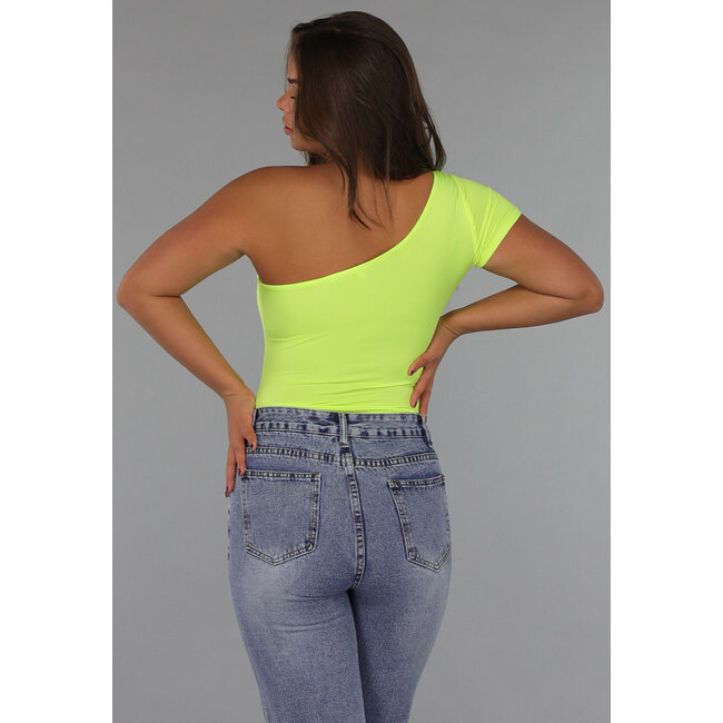 Neongelbes Bodysuit mit einer Schulter