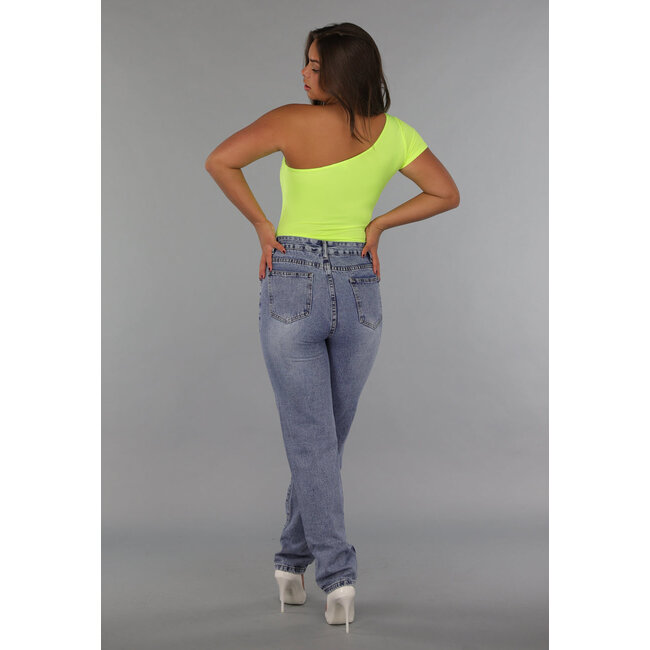 Neongelbes Bodysuit mit einer Schulter