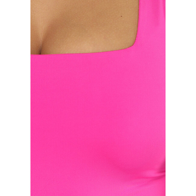 Pinker ärmelloser Body mit quadratischem Ausschnitt