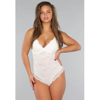 Weißer Spitzenbodysuit mit Kompression