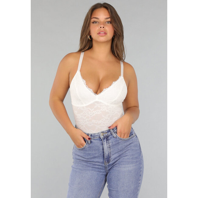 Weißer Spitzenbodysuit mit Kompression