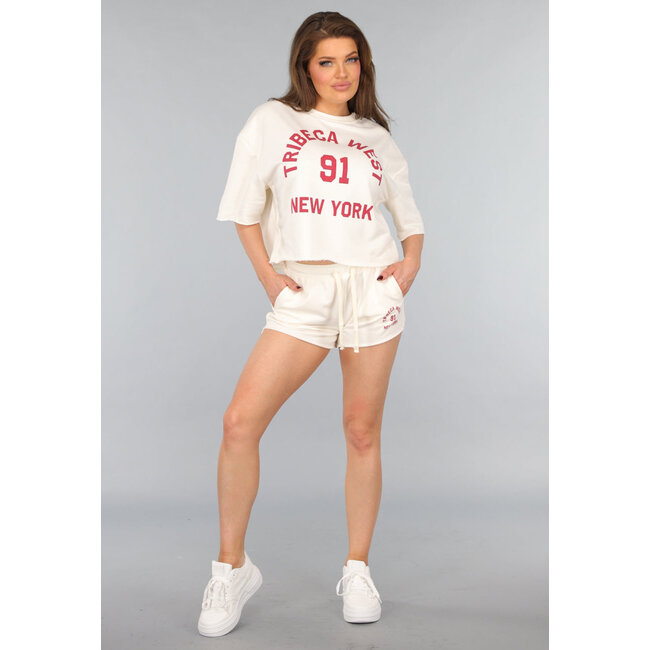 Übergroßes Cropped T-Shirt mit rotem Text