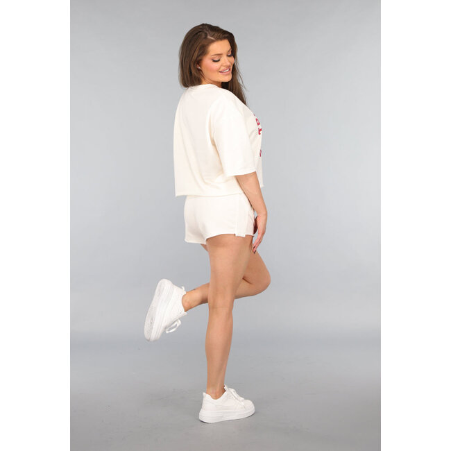 Übergroßes Cropped T-Shirt mit rotem Text