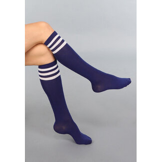 Marineblaue Sportsocken mit weißen Streifen