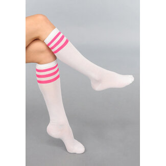 Hohe weiße Socken mit Fuchsia-Streifen