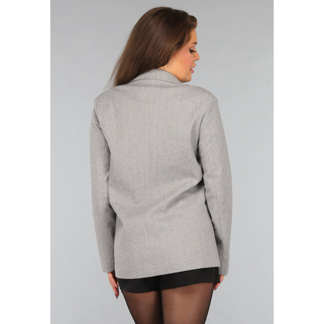 Graue Fischgrätenjacke mit Schulterpolstern