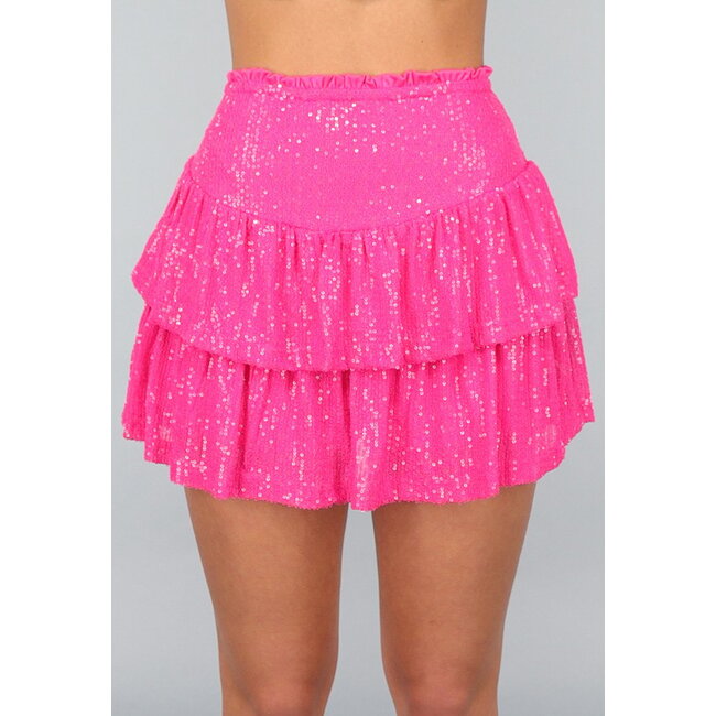Rosa plissierter Pailletten-Skort
