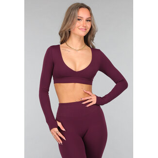 Aubergine Langarm-Sporttop