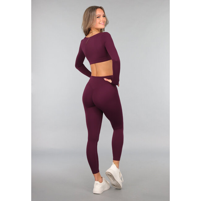 Aubergine Langarm-Stretch-Sport-Top