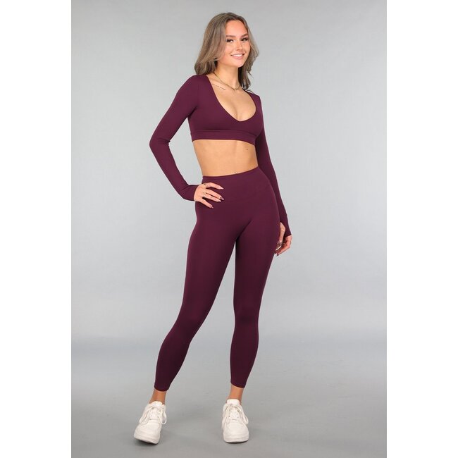 Aubergine Langarm-Stretch-Sport-Top
