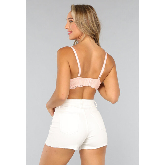 Hellrosa Spitzen-Bralette mit Strassstein