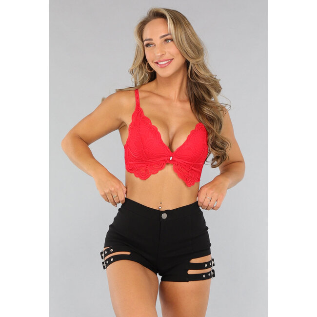 Rotes Spitzen-Crop-Top mit Wattierung
