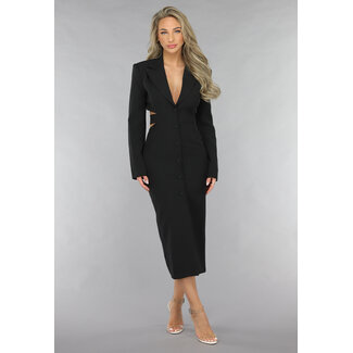 Schwarzes ausgeschnittenes Midikleid mit Blazer Look