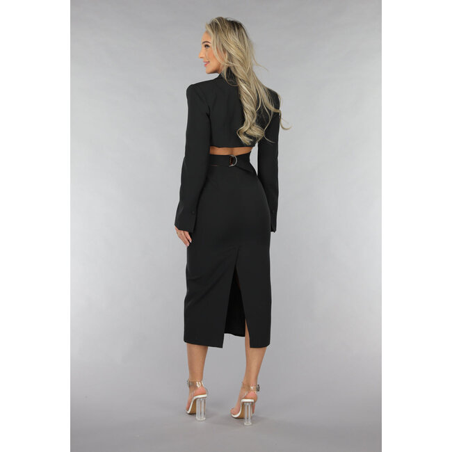 Schwarzes ausgeschnittenes Midikleid mit Blazer Look