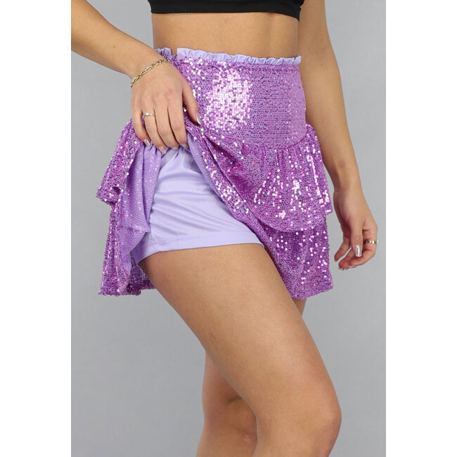 Fliederfarbener Plissee-Glitzer-Skort